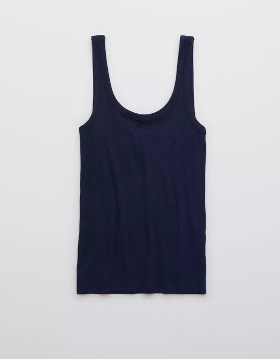 U Neck Ribbed Stretch Ballet Back Tagless Fitted Tank Top