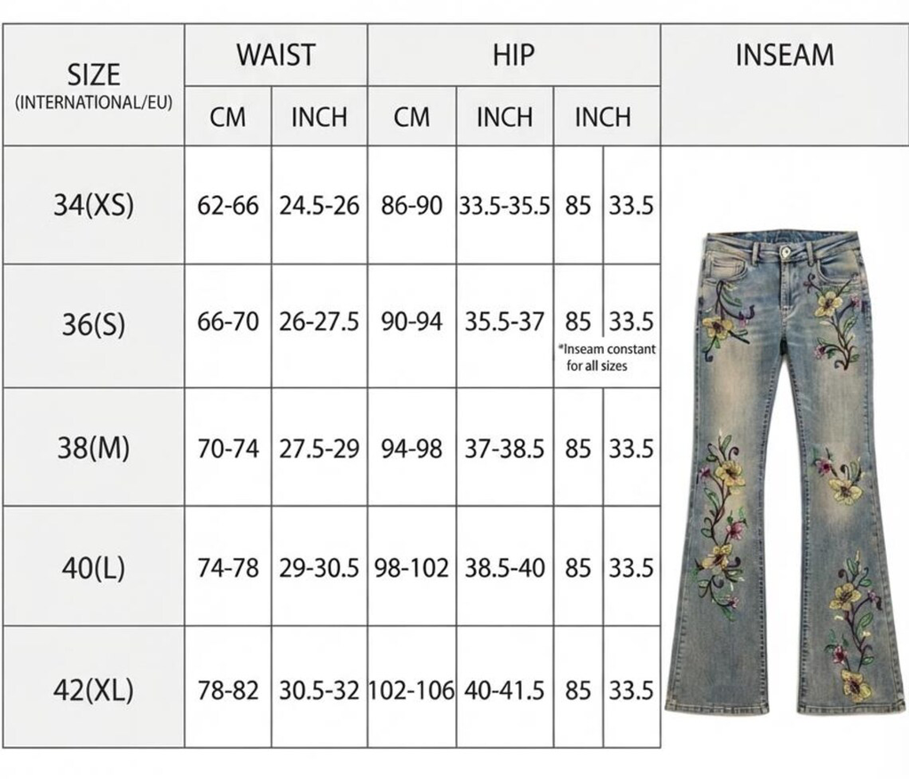 High Waist Floral Embroidered Vintage Washed Flare Denim Jeans