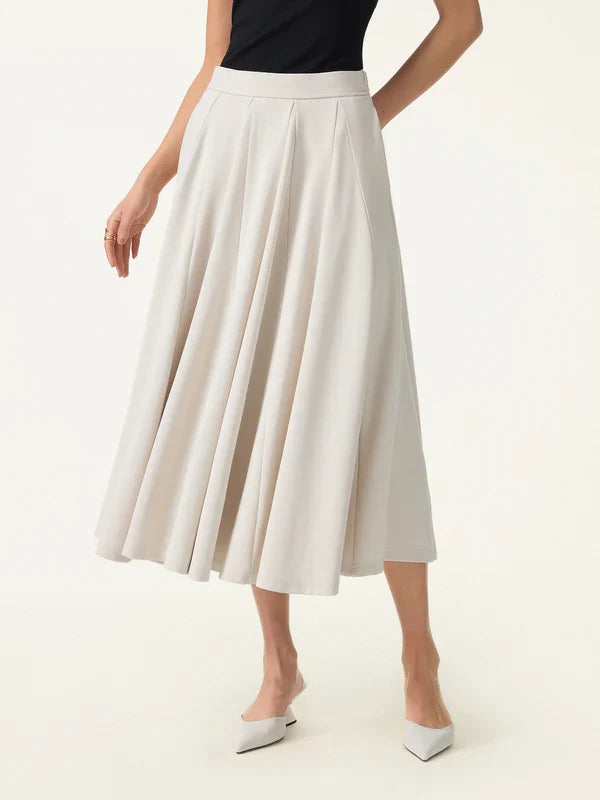 Mid Rise Elastic Waist Godet Hem Flowy Lyocell Midi Skirt