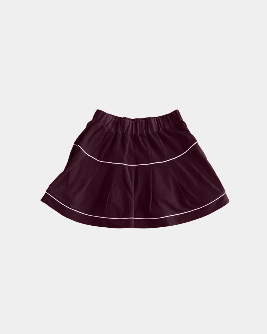 Elastic High Waist Striped Trim Pleated Organic Cotton Skort