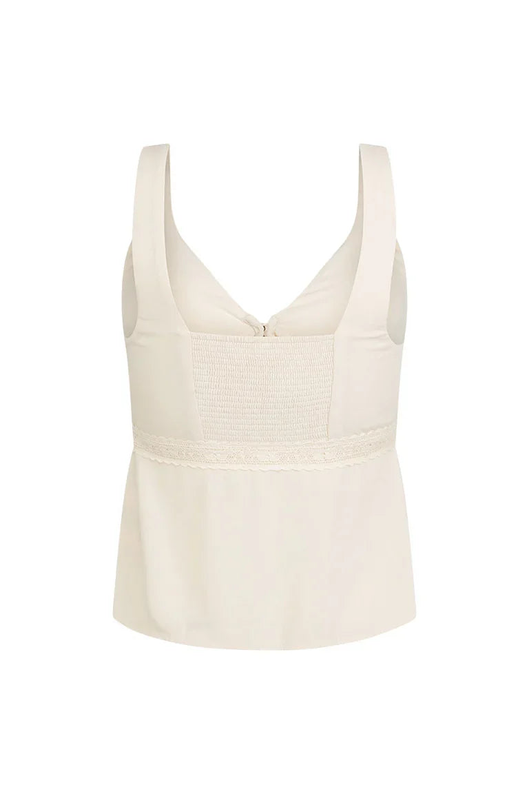 V Neck Lace Trim Gathered Bust Elastic Back Curved Hem Cami Tank Top