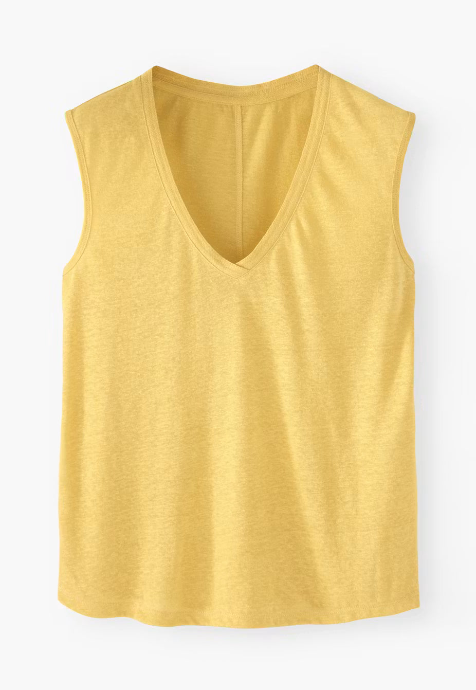 V Neck Wide Strap Relaxed Fit Pure Linen Jersey Tank Top