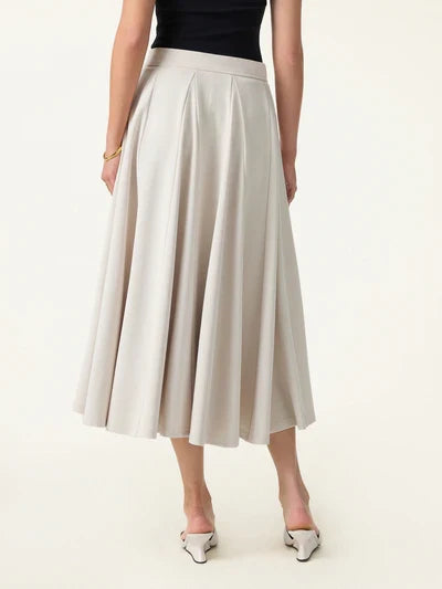 Mid Rise Elastic Waist Godet Hem Flowy Lyocell Midi Skirt