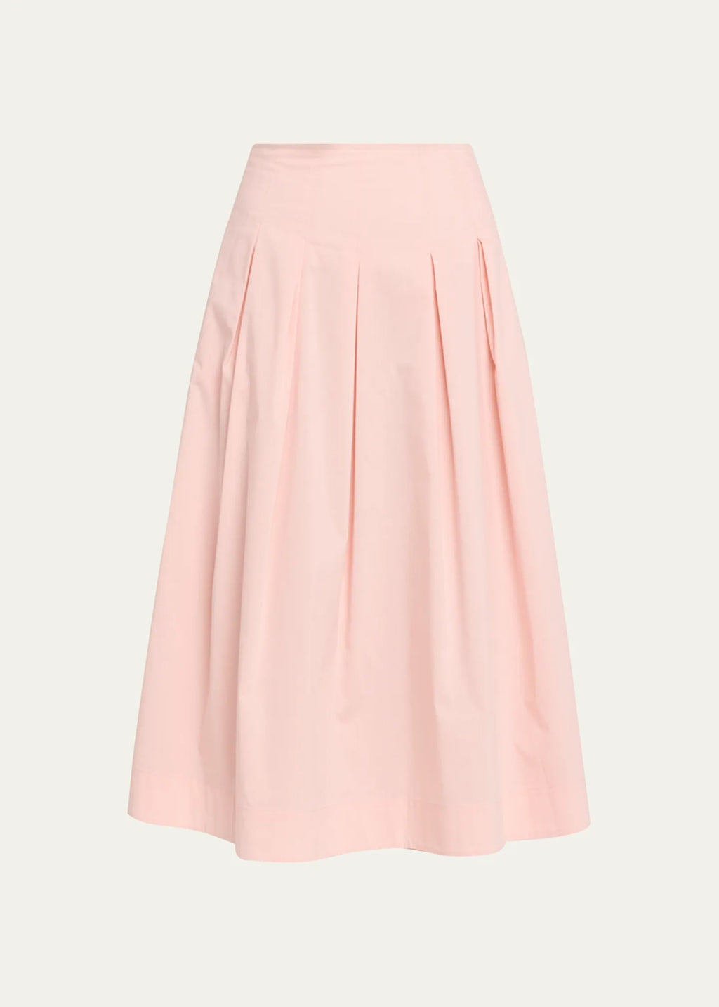 High Waist Pleated Cotton Blend Flared Midi Skirt
